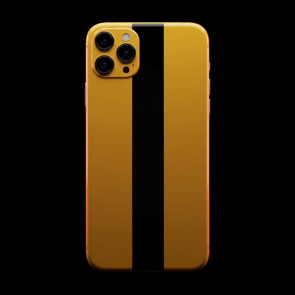 Móvil responsive con diseño amarillo y negro Kill Bill para presencia digital óptima.